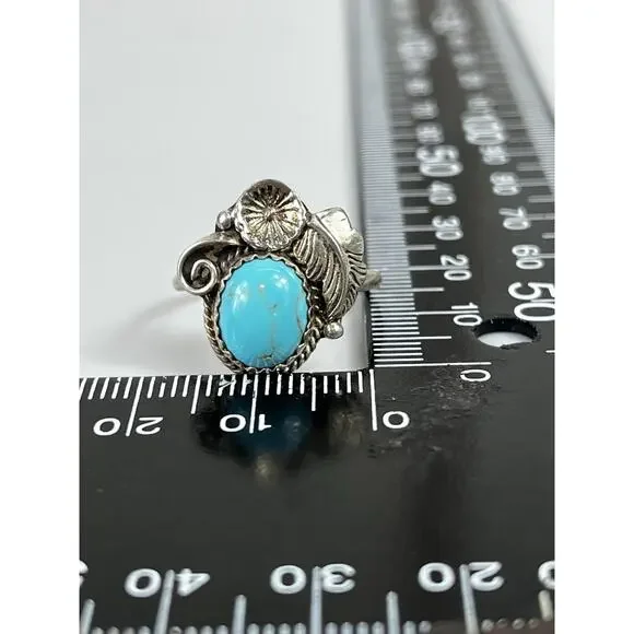 Vintage Navajo Sterling Silver Turquoise Ring Size 8 Native American- Signed - Picture 9 of 12
